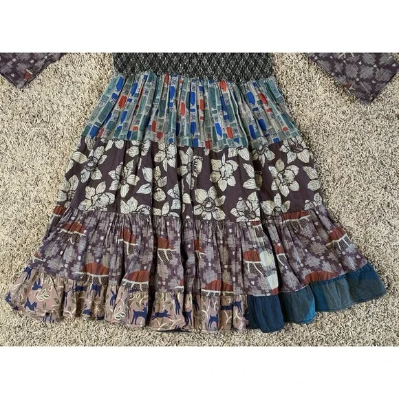 Sacred Threads Patchwork Dress Women S/M Paint Brush‎ Art AOP A Line Boho Hippie - Picture 7 of 10